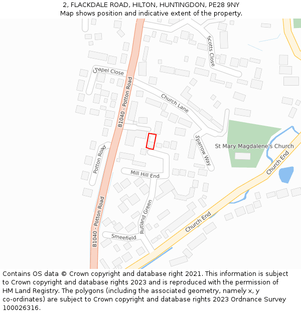 2, FLACKDALE ROAD, HILTON, HUNTINGDON, PE28 9NY: Location map and indicative extent of plot