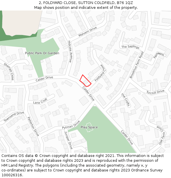 2, FOLDYARD CLOSE, SUTTON COLDFIELD, B76 1QZ: Location map and indicative extent of plot