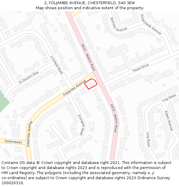 2, FOLJAMBE AVENUE, CHESTERFIELD, S40 3EW: Location map and indicative extent of plot