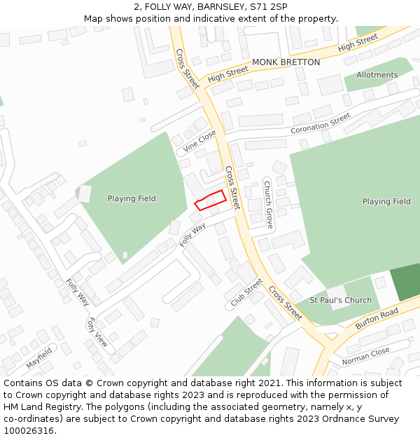 2, FOLLY WAY, BARNSLEY, S71 2SP: Location map and indicative extent of plot