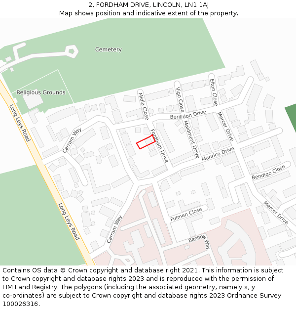 2, FORDHAM DRIVE, LINCOLN, LN1 1AJ: Location map and indicative extent of plot