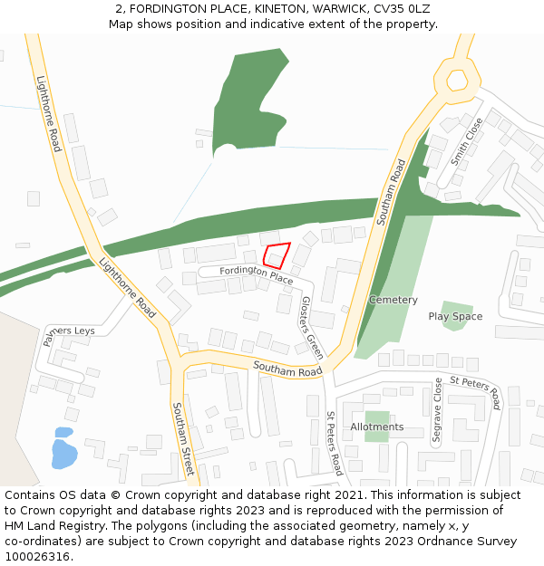 2, FORDINGTON PLACE, KINETON, WARWICK, CV35 0LZ: Location map and indicative extent of plot
