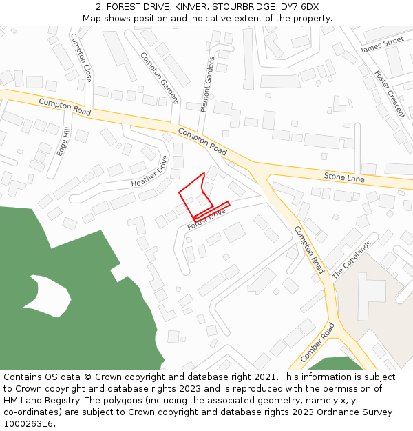 2, FOREST DRIVE, KINVER, STOURBRIDGE, DY7 6DX: Location map and indicative extent of plot