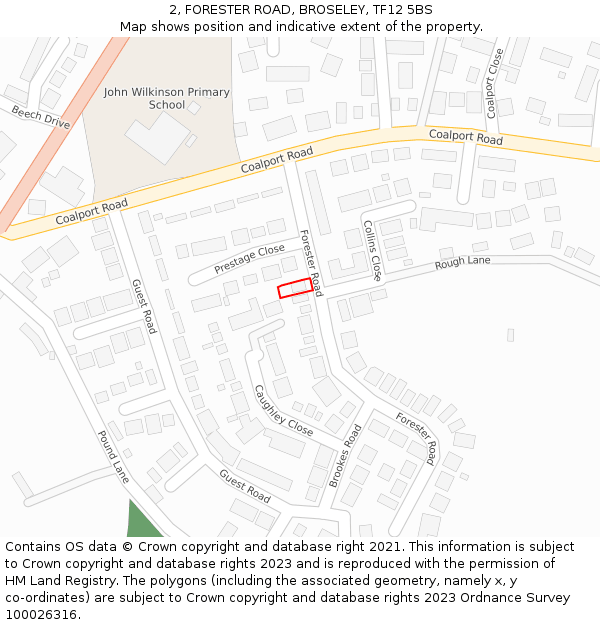 2, FORESTER ROAD, BROSELEY, TF12 5BS: Location map and indicative extent of plot