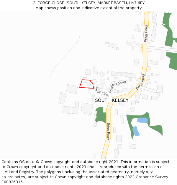 2, FORGE CLOSE, SOUTH KELSEY, MARKET RASEN, LN7 6PY: Location map and indicative extent of plot