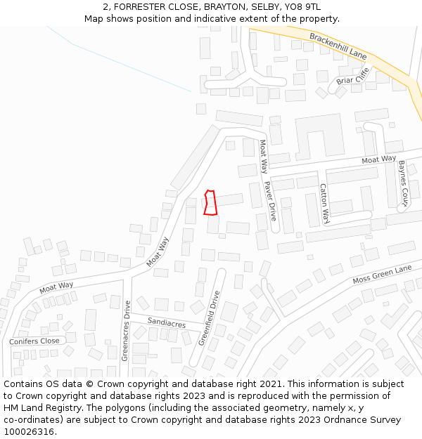 2, FORRESTER CLOSE, BRAYTON, SELBY, YO8 9TL: Location map and indicative extent of plot