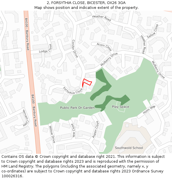 2, FORSYTHIA CLOSE, BICESTER, OX26 3GA: Location map and indicative extent of plot