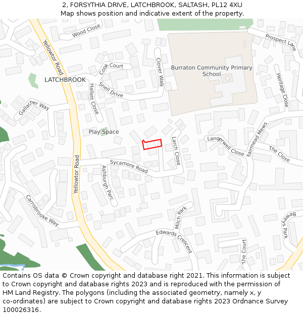 2, FORSYTHIA DRIVE, LATCHBROOK, SALTASH, PL12 4XU: Location map and indicative extent of plot