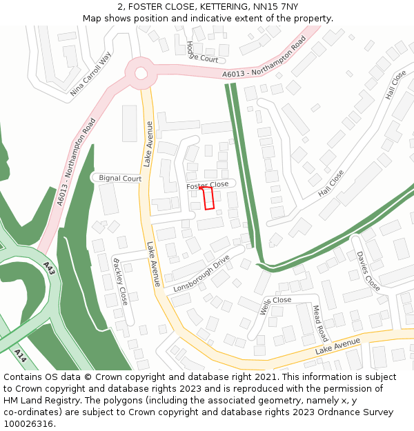 2, FOSTER CLOSE, KETTERING, NN15 7NY: Location map and indicative extent of plot