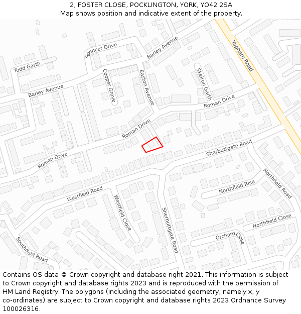 2, FOSTER CLOSE, POCKLINGTON, YORK, YO42 2SA: Location map and indicative extent of plot