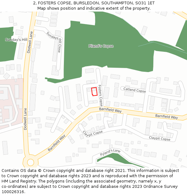 2, FOSTERS COPSE, BURSLEDON, SOUTHAMPTON, SO31 1ET: Location map and indicative extent of plot