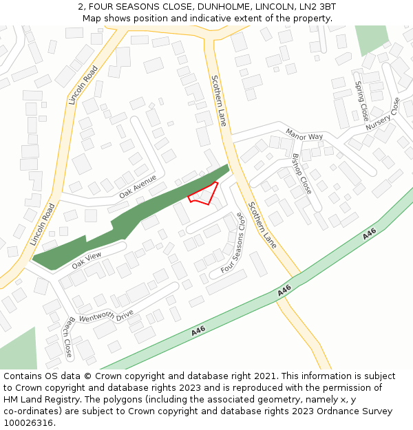 2, FOUR SEASONS CLOSE, DUNHOLME, LINCOLN, LN2 3BT: Location map and indicative extent of plot