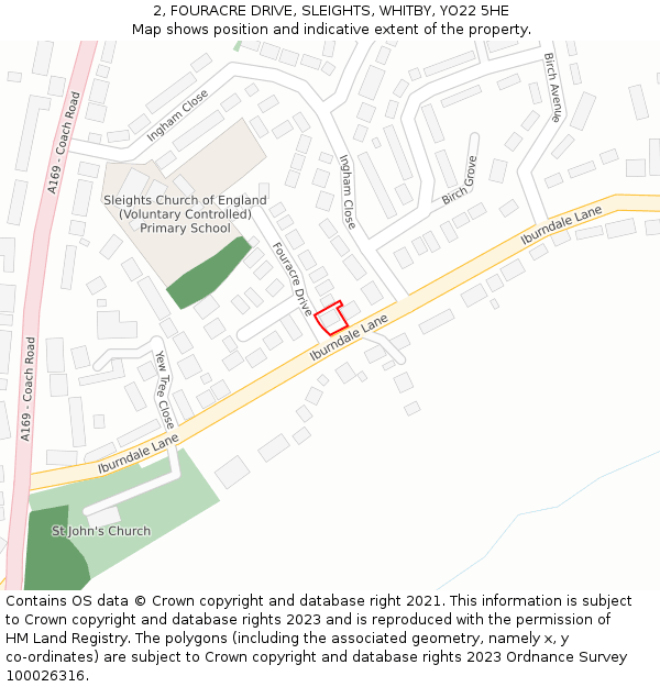 2, FOURACRE DRIVE, SLEIGHTS, WHITBY, YO22 5HE: Location map and indicative extent of plot