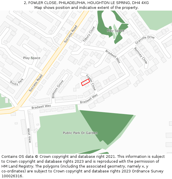 2, FOWLER CLOSE, PHILADELPHIA, HOUGHTON LE SPRING, DH4 4XG: Location map and indicative extent of plot