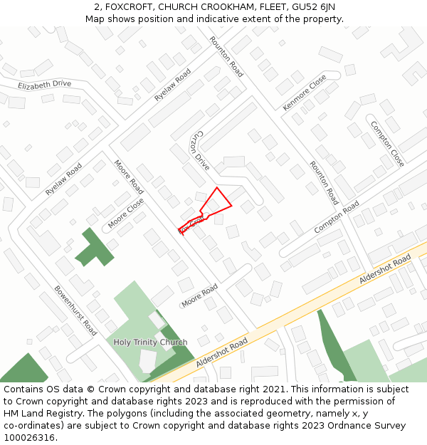 2, FOXCROFT, CHURCH CROOKHAM, FLEET, GU52 6JN: Location map and indicative extent of plot