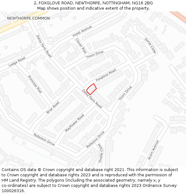 2, FOXGLOVE ROAD, NEWTHORPE, NOTTINGHAM, NG16 2BG: Location map and indicative extent of plot