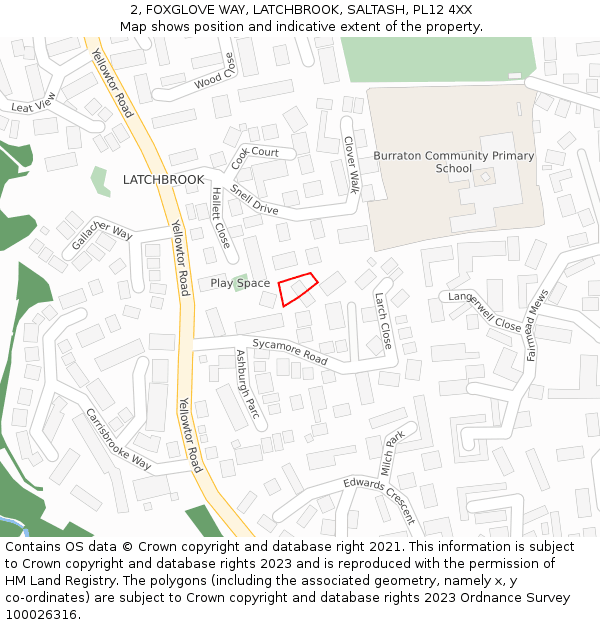 2, FOXGLOVE WAY, LATCHBROOK, SALTASH, PL12 4XX: Location map and indicative extent of plot