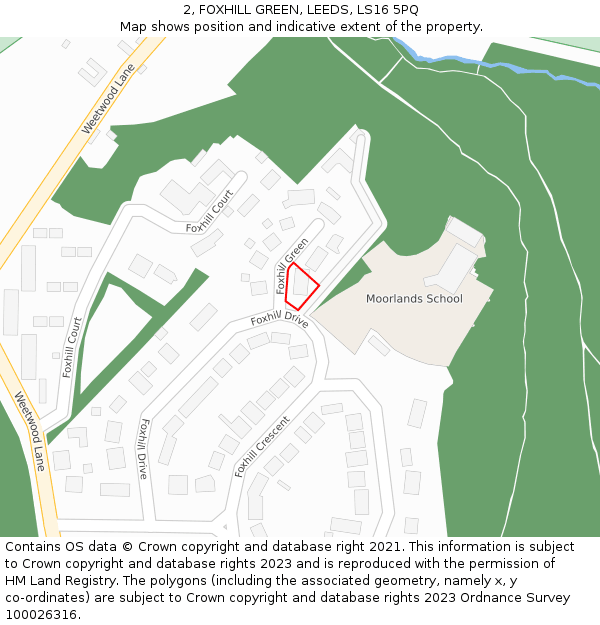 2, FOXHILL GREEN, LEEDS, LS16 5PQ: Location map and indicative extent of plot