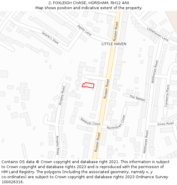 2, FOXLEIGH CHASE, HORSHAM, RH12 4AX: Location map and indicative extent of plot