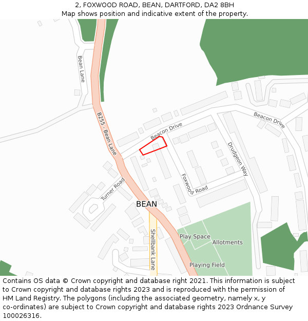 2, FOXWOOD ROAD, BEAN, DARTFORD, DA2 8BH: Location map and indicative extent of plot