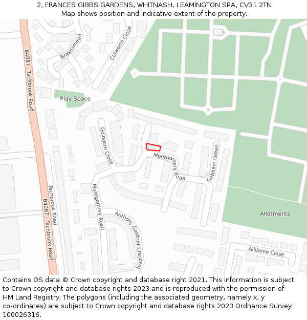 2, FRANCES GIBBS GARDENS, WHITNASH, LEAMINGTON SPA, CV31 2TN: Location map and indicative extent of plot