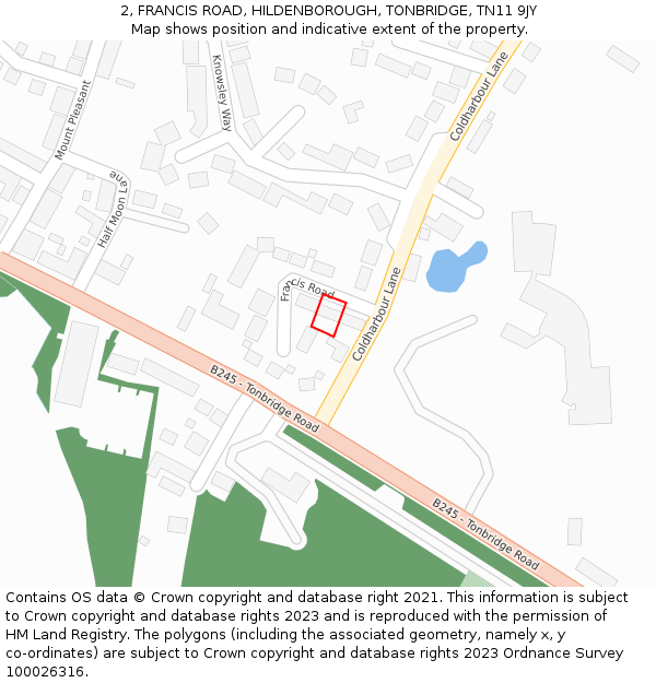 2, FRANCIS ROAD, HILDENBOROUGH, TONBRIDGE, TN11 9JY: Location map and indicative extent of plot