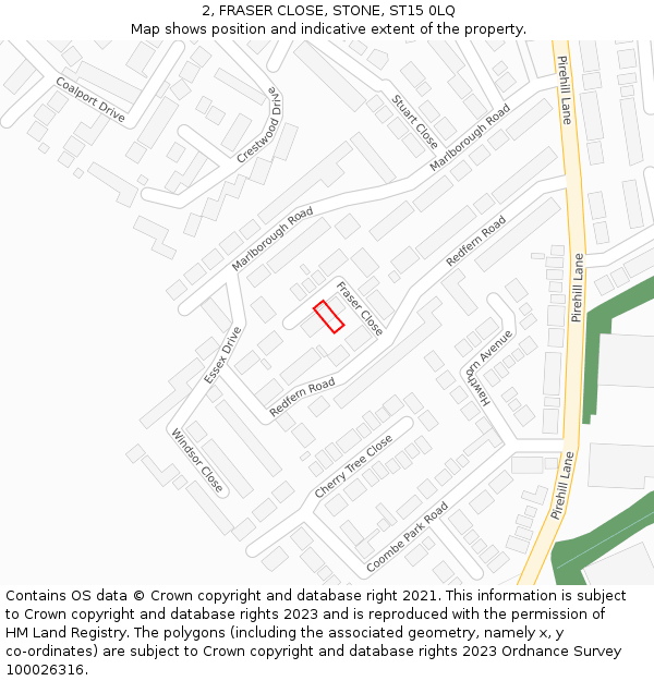 2, FRASER CLOSE, STONE, ST15 0LQ: Location map and indicative extent of plot
