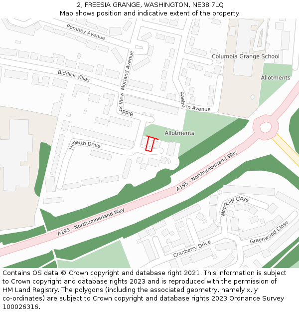 2, FREESIA GRANGE, WASHINGTON, NE38 7LQ: Location map and indicative extent of plot