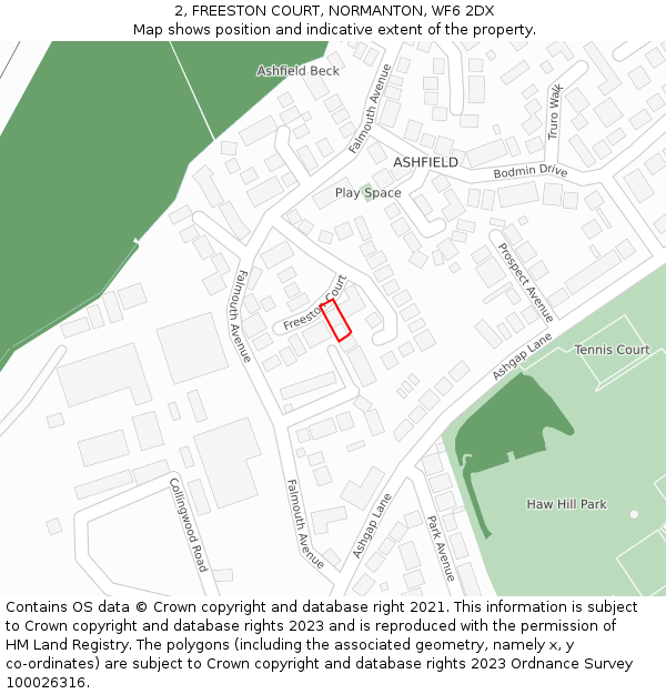 2, FREESTON COURT, NORMANTON, WF6 2DX: Location map and indicative extent of plot