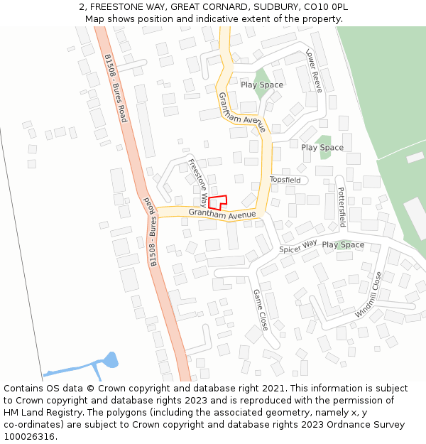 2, FREESTONE WAY, GREAT CORNARD, SUDBURY, CO10 0PL: Location map and indicative extent of plot