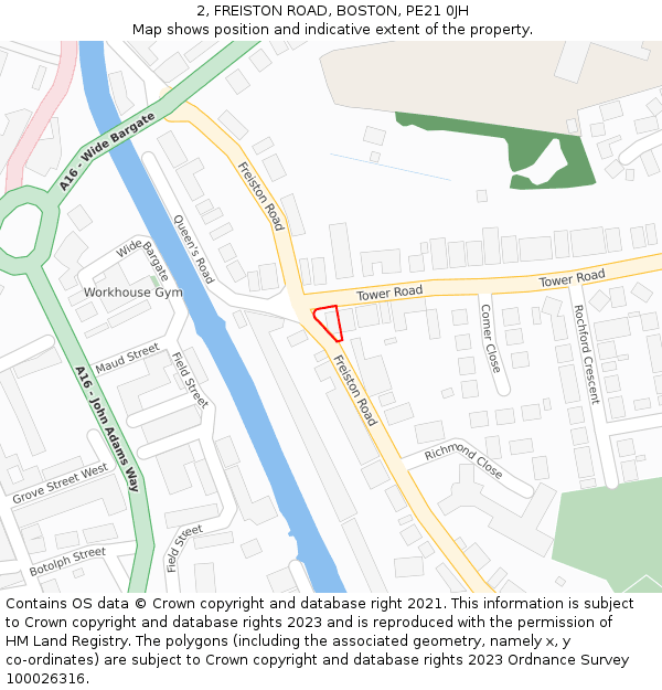 2, FREISTON ROAD, BOSTON, PE21 0JH: Location map and indicative extent of plot