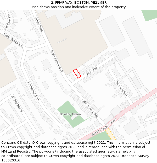 2, FRIAR WAY, BOSTON, PE21 9ER: Location map and indicative extent of plot