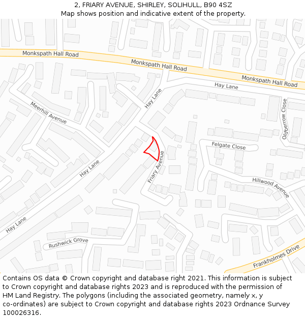 2, FRIARY AVENUE, SHIRLEY, SOLIHULL, B90 4SZ: Location map and indicative extent of plot