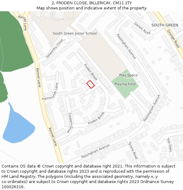 2, FRODEN CLOSE, BILLERICAY, CM11 2TY: Location map and indicative extent of plot