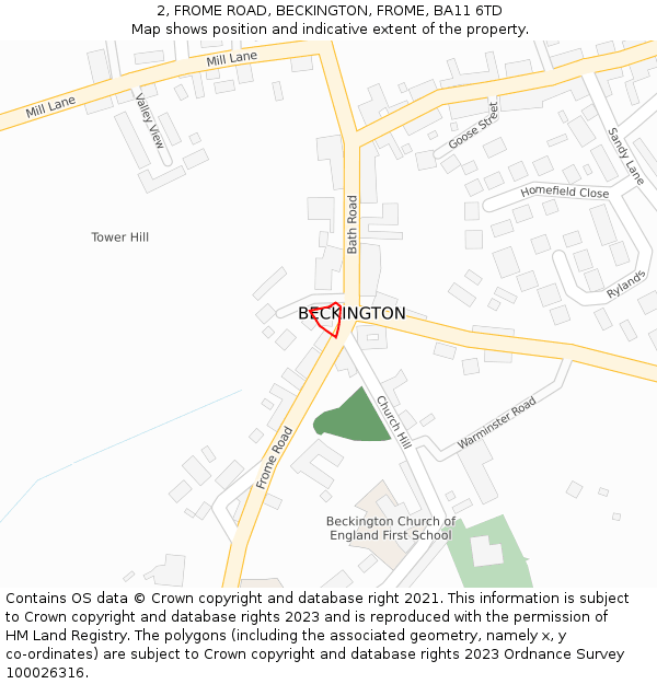 2, FROME ROAD, BECKINGTON, FROME, BA11 6TD: Location map and indicative extent of plot