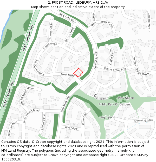 2, FROST ROAD, LEDBURY, HR8 2UW: Location map and indicative extent of plot
