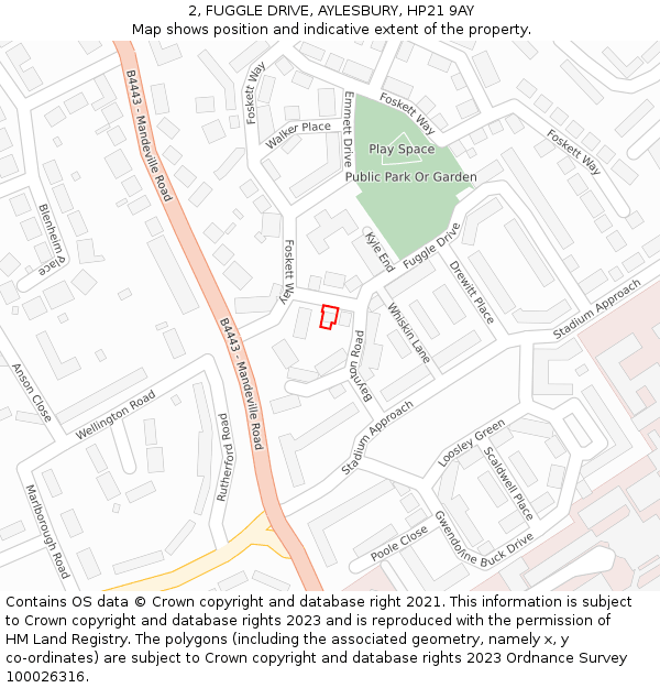 2, FUGGLE DRIVE, AYLESBURY, HP21 9AY: Location map and indicative extent of plot