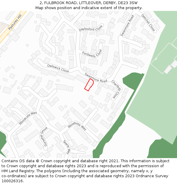 2, FULBROOK ROAD, LITTLEOVER, DERBY, DE23 3SW: Location map and indicative extent of plot
