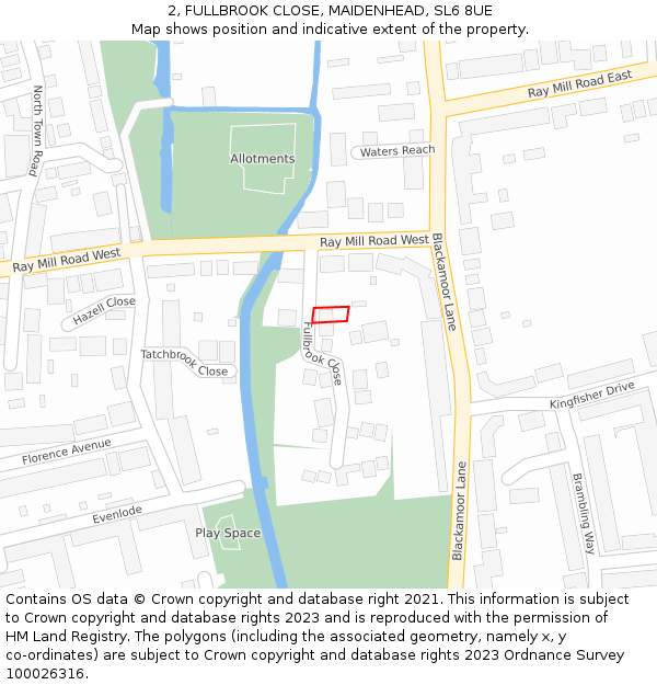 2, FULLBROOK CLOSE, MAIDENHEAD, SL6 8UE: Location map and indicative extent of plot