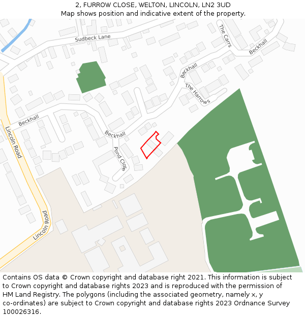 2, FURROW CLOSE, WELTON, LINCOLN, LN2 3UD: Location map and indicative extent of plot