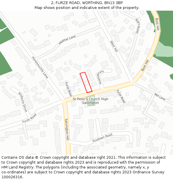 2, FURZE ROAD, WORTHING, BN13 3BP: Location map and indicative extent of plot