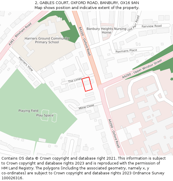 2, GABLES COURT, OXFORD ROAD, BANBURY, OX16 9AN: Location map and indicative extent of plot