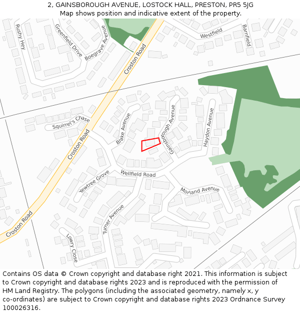 2, GAINSBOROUGH AVENUE, LOSTOCK HALL, PRESTON, PR5 5JG: Location map and indicative extent of plot