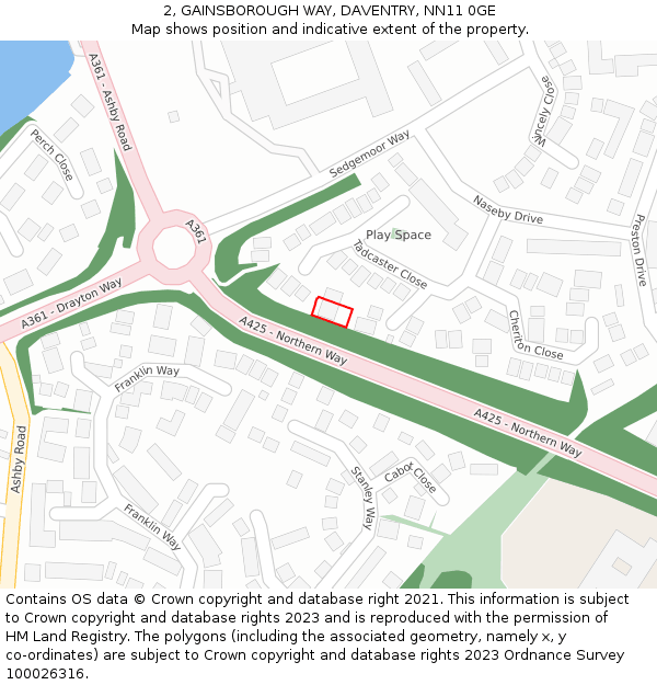2, GAINSBOROUGH WAY, DAVENTRY, NN11 0GE: Location map and indicative extent of plot