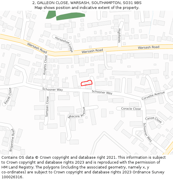 2, GALLEON CLOSE, WARSASH, SOUTHAMPTON, SO31 9BS: Location map and indicative extent of plot