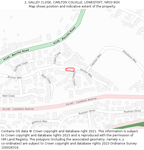 2, GALLEY CLOSE, CARLTON COLVILLE, LOWESTOFT, NR33 8GX: Location map and indicative extent of plot