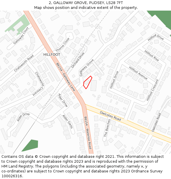 2, GALLOWAY GROVE, PUDSEY, LS28 7FT: Location map and indicative extent of plot