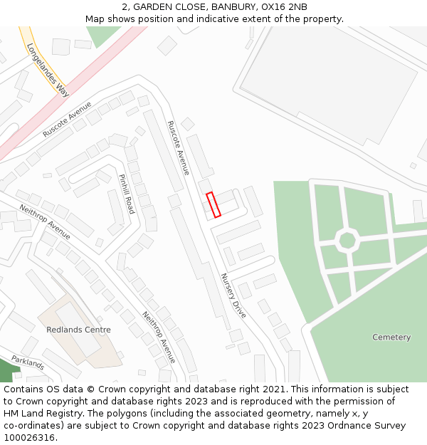 2, GARDEN CLOSE, BANBURY, OX16 2NB: Location map and indicative extent of plot