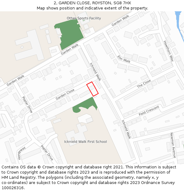 2, GARDEN CLOSE, ROYSTON, SG8 7HX: Location map and indicative extent of plot