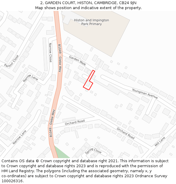 2, GARDEN COURT, HISTON, CAMBRIDGE, CB24 9JN: Location map and indicative extent of plot